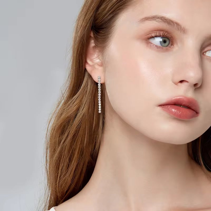 Moissanite Tennis Drop Earrings | Gold plated 925 Sterling Silver
