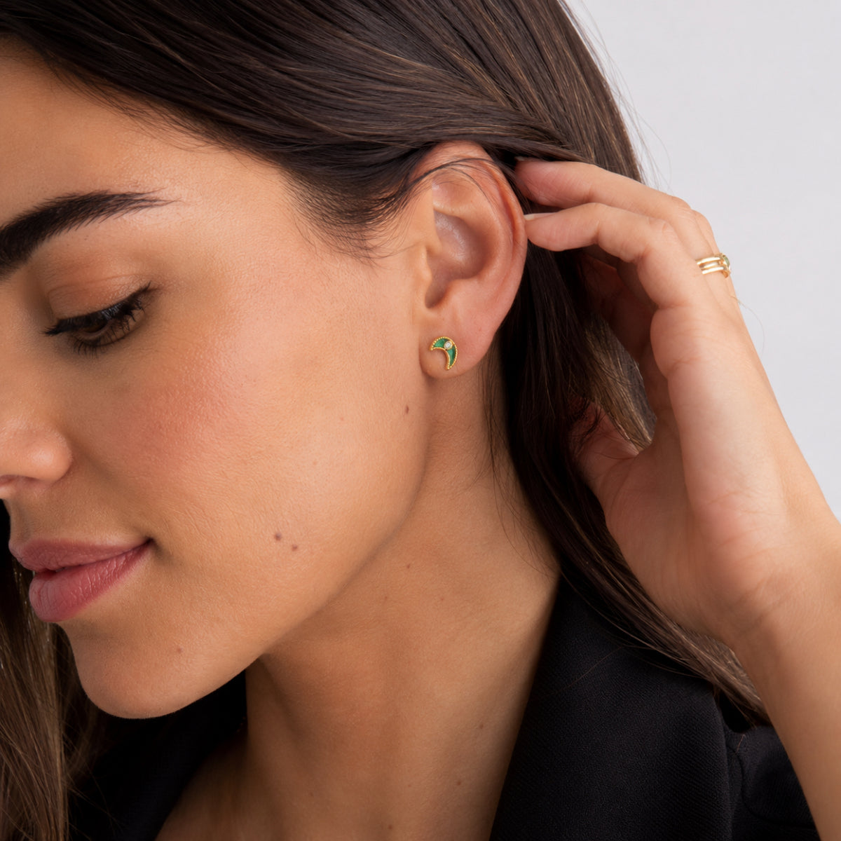 Malaquita moon earrings | 18K yellow gold with zirconias – Moon Malaquita