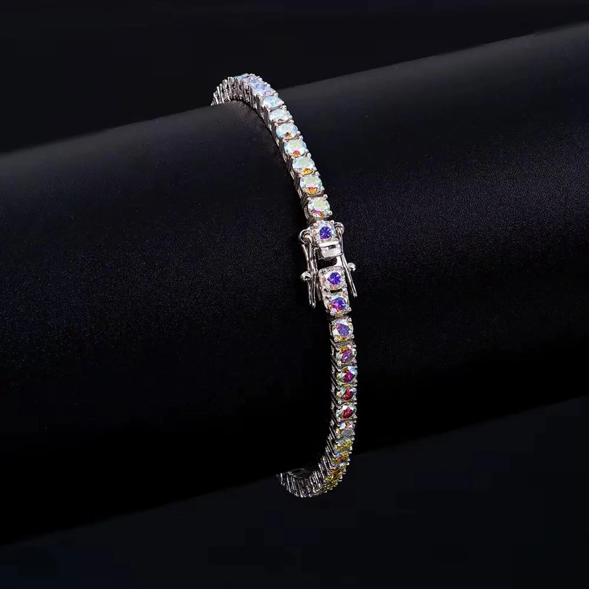 Rainbow 3 mm Moissanite Tennis Bracelet GRA Certified | 18K White Gold Plated Sterling Silver (Copy)