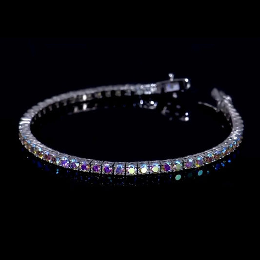 Rainbow 3 mm Moissanite Tennis Bracelet GRA Certified | 18K White Gold Plated Sterling Silver (Copy)