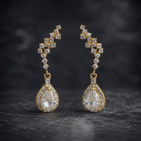 Waterfall wing earrings | 18 kt gold plated 925 sterling silver with zirconias